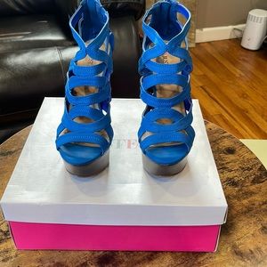 JUSTFAB, Size 8 1/2, Blue Wedge Shoes